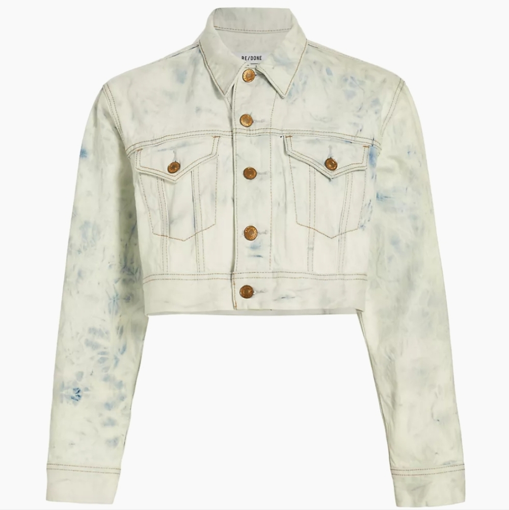 Re/Done Cropped Denim Trucker Jean Jacket Size Large Color Sun Bleach
